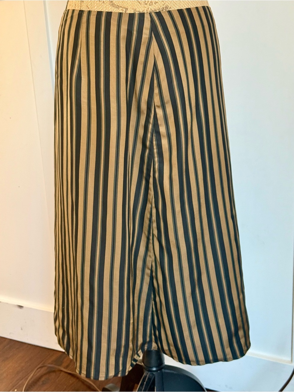 NWT Rag & Bone Mandy Black & Gold Striped A-Line Midi Skirt Size Medium